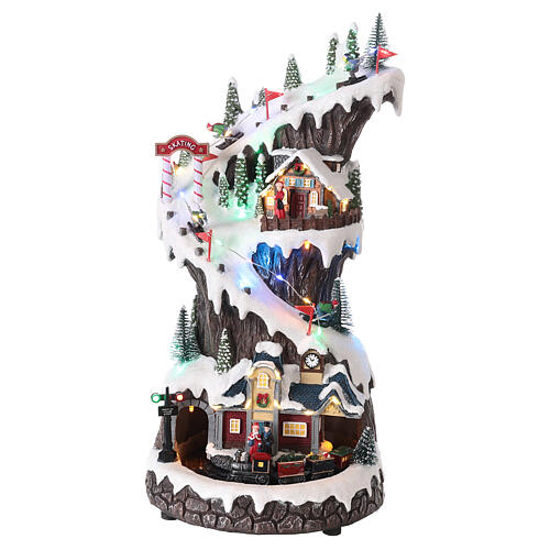 Villaggio Natale neve montagna treno movimento luci led 40x20x20 cm 1