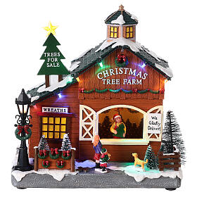 Cenário de Natal em miniatura loja de árvores de Natal luzes LED 24,5x23,5x12,5 cm