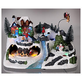 Miasteczko bożonarodzeniowe ruchome, śnieg, sanie Świętego Mikołaja, oświetlenie led, 20x30x15 cm