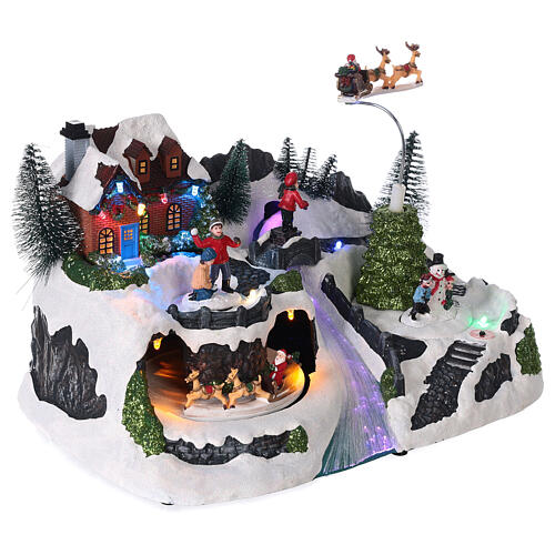 Animated Christmas village snowy Santa sleigh LED lights 20x30x15 cm ...