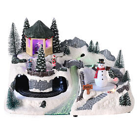 Décor de Noël 20x30x20 cm train bonhomme de neige mouvement lumières LED