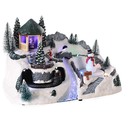 Cenário de Natal em miniatura nevado comboio e boneco de neve movimento e luzes LED 19,5x30x19 cm 4