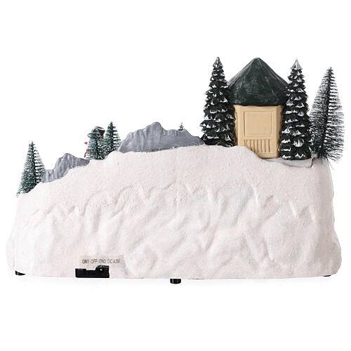 Cenário de Natal em miniatura nevado comboio e boneco de neve movimento e luzes LED 19,5x30x19 cm 5