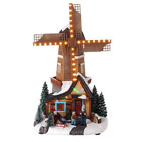 Christmas snowy village with wind mill in motion, LED lights, 35x20x15 cm
