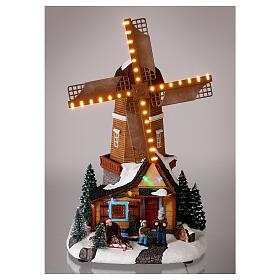 Christmas snowy village with wind mill in motion, LED lights, 35x20x15 cm