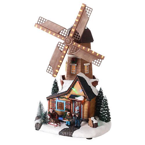 Christmas snowy village with wind mill in motion, LED lights, 35x20x15 cm 3