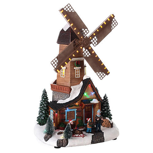 Christmas snowy village with wind mill in motion, LED lights, 35x20x15 cm 4