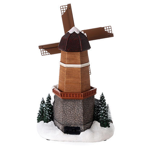 Villaggio Natale neve mulino a vento movimento luci led 35x20x15 cm 5