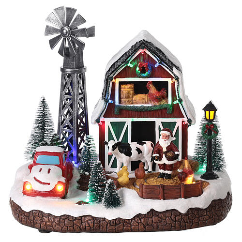 Christmas snowy setting with farm and wind mill, LED lights, 25x30x20 cm 1