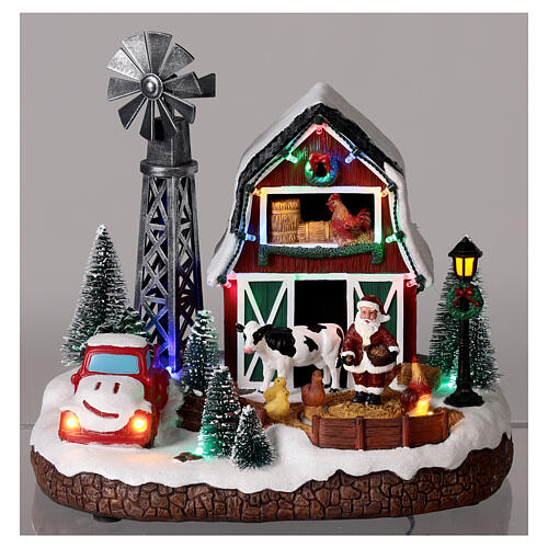 Christmas snowy setting with farm and wind mill, LED lights, 25x30x20 cm 2
