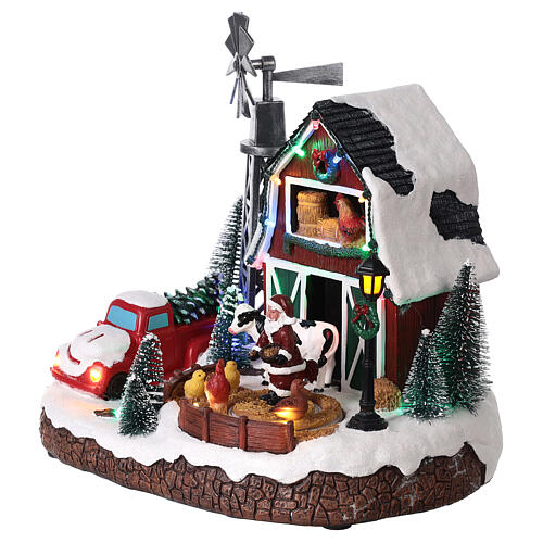Christmas snowy setting with farm and wind mill, LED lights, 25x30x20 cm 3