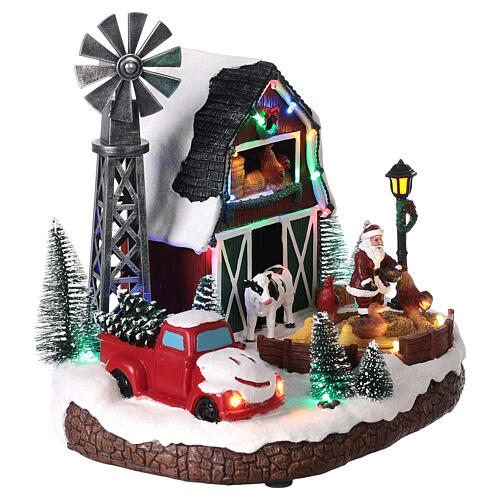 Christmas snowy setting with farm and wind mill, LED lights, 25x30x20 cm 4