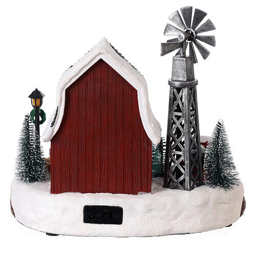 Christmas snowy setting with farm and wind mill, LED lights, 25x30x20 cm 5