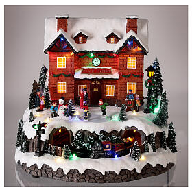 Villaggio Natale neve stazione treno movimento luci led 30x30x25 cm 