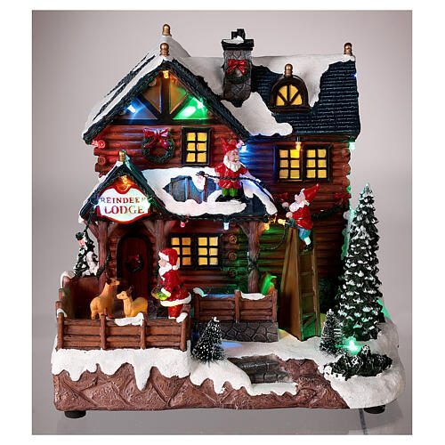 Aldeia de Natal em miniatura casa do Pai Natal com renas e luzes LED 24x24,5x15 cm 2