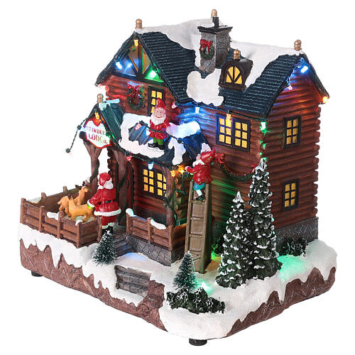 Aldeia de Natal em miniatura casa do Pai Natal com renas e luzes LED 24x24,5x15 cm 3