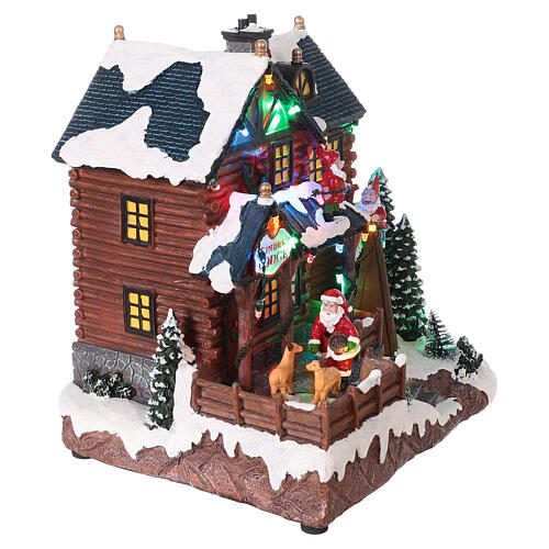Aldeia de Natal em miniatura casa do Pai Natal com renas e luzes LED 24x24,5x15 cm 4