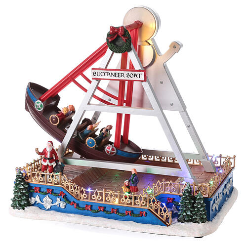 Giostra natalizia nave movimento luci led 30x30x20 cm 3