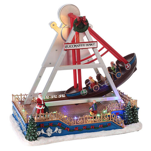 Giostra natalizia nave movimento luci led 30x30x20 cm 4