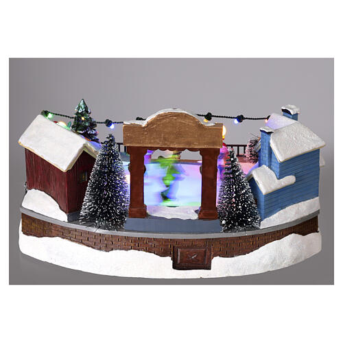 Scenografia natalizia pista pattinaggio movimento luci led 20x20x15 cm 5