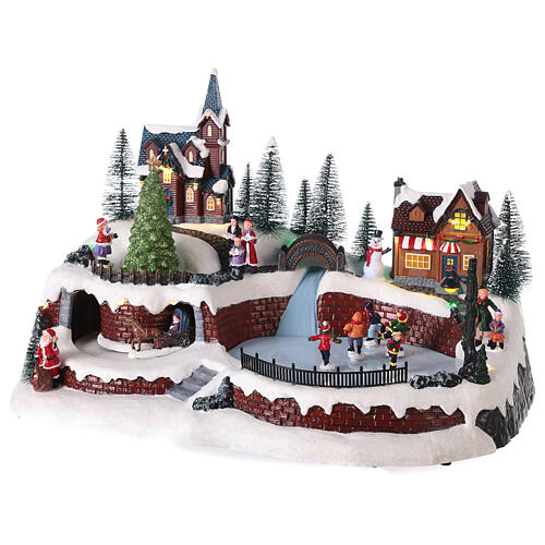 Scena Natale neve pattinatori movimento luci led 25x40x25 cm  3