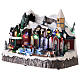Snowy Christmas village with skiers and skaters in motion, LED lights, 25x30x20 cm s3