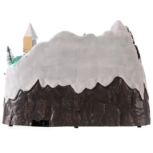 Villaggio Natale neve sciatori pattinatori movimento luci led 25x30x20 cm 5