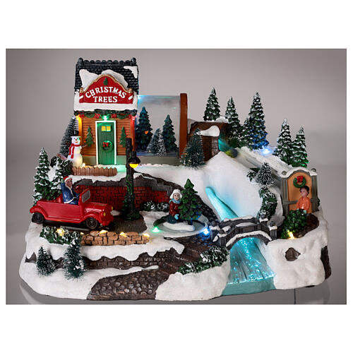 Village Noël neige voiture sapin mouvement lumières LED 20x30x25 cm 2