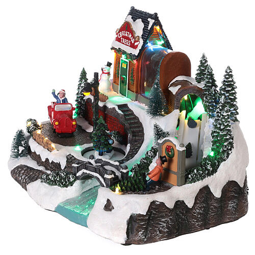 Village Noël neige voiture sapin mouvement lumières LED 20x30x25 cm 3