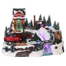 Villaggio Natale neve macchina albero movimento luci led 20x30x25 cm