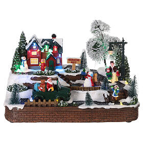 Villaggio natalizio neve macchina pupazzo movimento luci led 15x30x15 cm