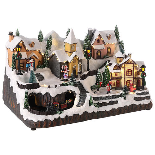 Villaggio Natale neve treno pattinatori movimento luci led 25x40x25 cm 4