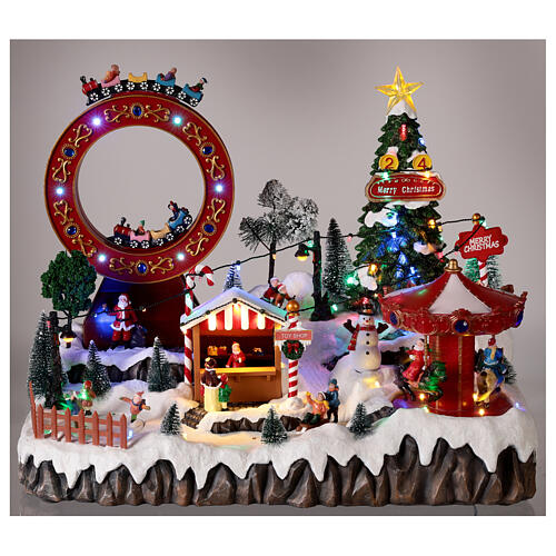 Villaggio Natale neve giostre movimento luci led 40x50x30 cm 2