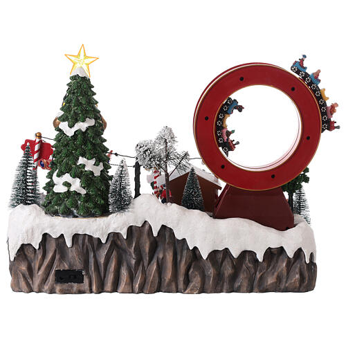 Cenário de Natal em miniatura nevado com brinquedos movimento luzes LED 37x46x60 cm 5