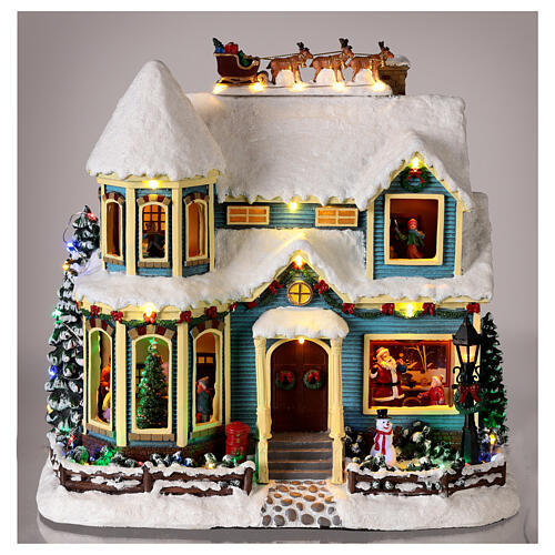 Scena natalizia neve casa slitta babbo Natale luci led 35x35x20 cm 2
