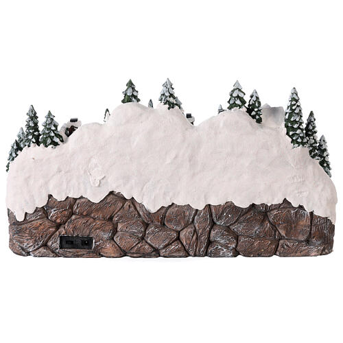 Christmas village with train in motion, snow and LED lights, 25x40x15 cm 5