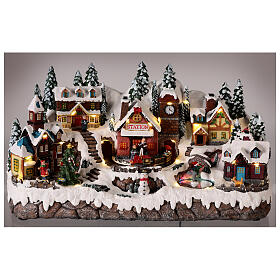 Villaggio Natale neve treno movimento luci led 25x40x15 cm