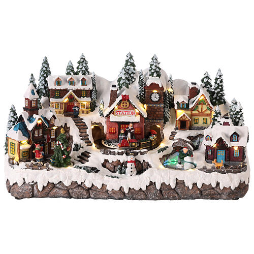 Villaggio Natale neve treno movimento luci led 25x40x15 cm 1