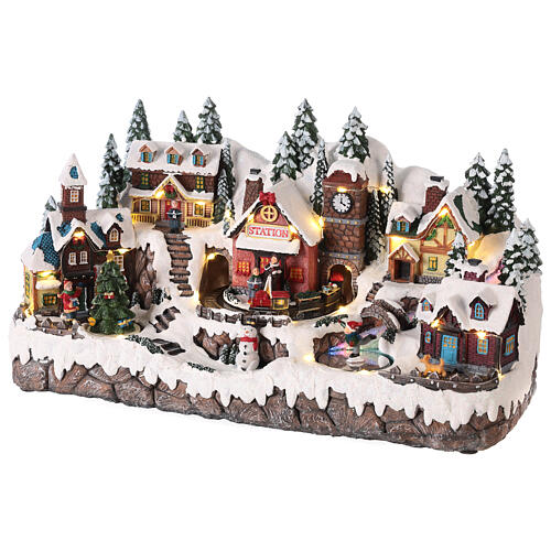 Villaggio Natale neve treno movimento luci led 25x40x15 cm 3
