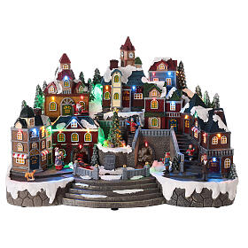 Christmas village set, train and tree in motion, LED lights, 35x50x30 cm