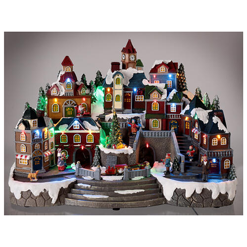 Christmas village set, train and tree in motion, LED lights, 35x50x30 cm 2