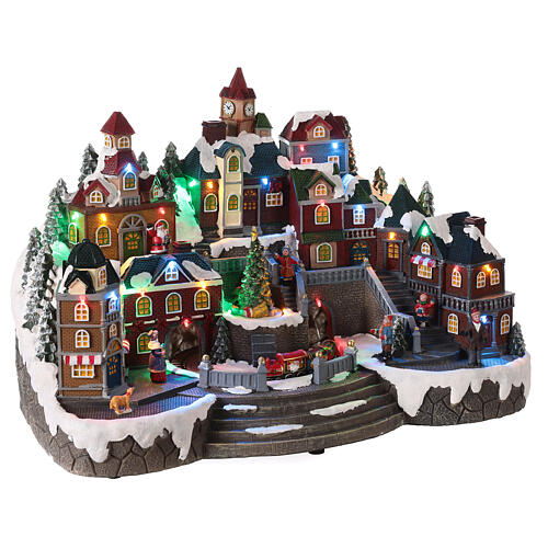 Christmas village set, train and tree in motion, LED lights, 35x50x30 cm 4