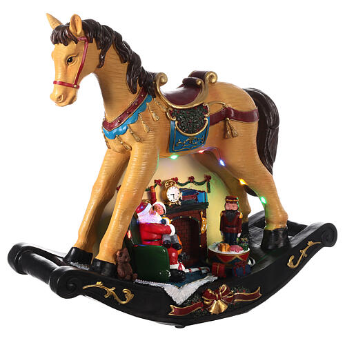 Pueblo Navidad caballo de balancín luces led 45x15x50 cm 4