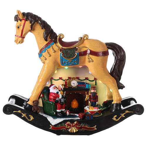 Miniatura de Natal cavalo de balanço Pai Natal luzes LED 45x15x50 cm 1