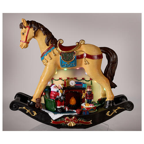 Miniatura de Natal cavalo de balanço Pai Natal luzes LED 45x15x50 cm 2