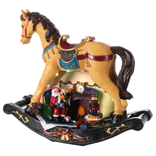 Miniatura de Natal cavalo de balanço Pai Natal luzes LED 45x15x50 cm 3