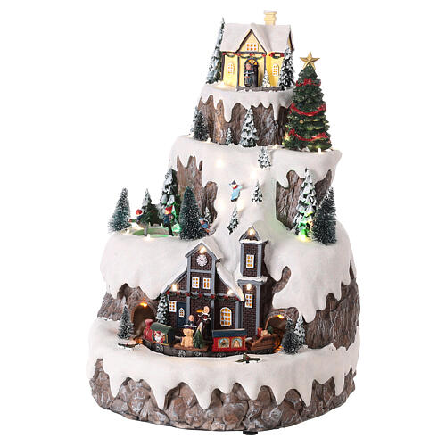 Villaggio natale neve montagna movimento luci led 40x30x30 cm 3