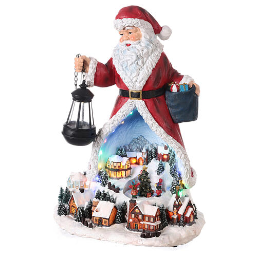 Santa with Christmas village and animated tree, LED lights, 50x35x30 cm 3