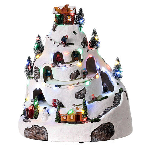 Christmas village set, mountain with animated skiers, LED lights, 25x20x20 cm 1