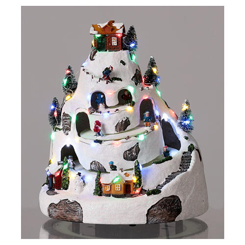 Christmas village set, mountain with animated skiers, LED lights, 25x20x20 cm 2